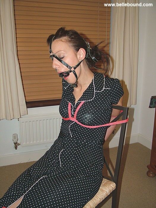 Free porn pics of Chrissy - Chair tied, ball-gagged barefoot in a polka dot dress 21 of 35 pics