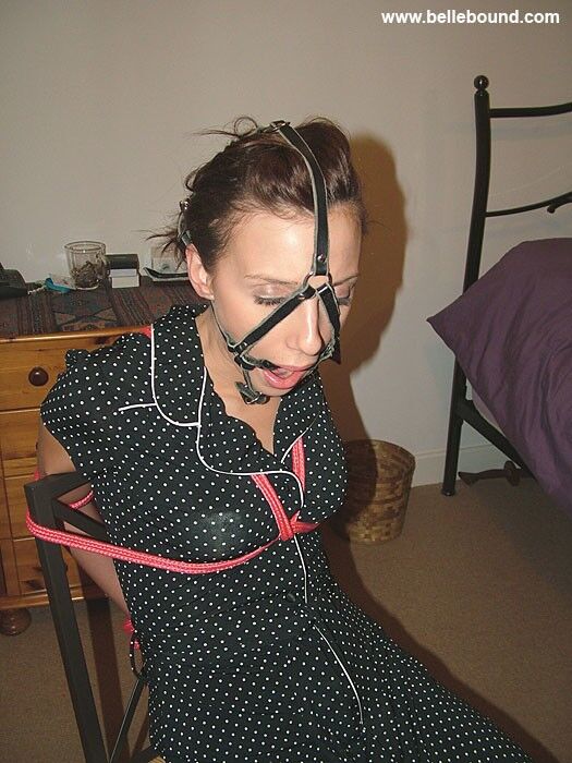 Free porn pics of Chrissy - Chair tied, ball-gagged barefoot in a polka dot dress 16 of 35 pics