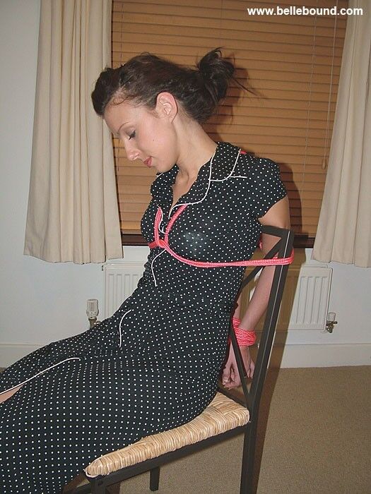 Free porn pics of Chrissy - Chair tied, ball-gagged barefoot in a polka dot dress 14 of 35 pics