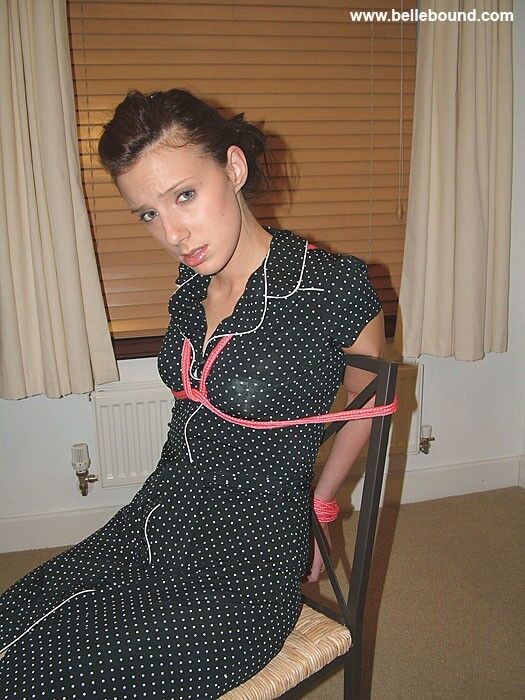 Free porn pics of Chrissy - Chair tied, ball-gagged barefoot in a polka dot dress 6 of 35 pics