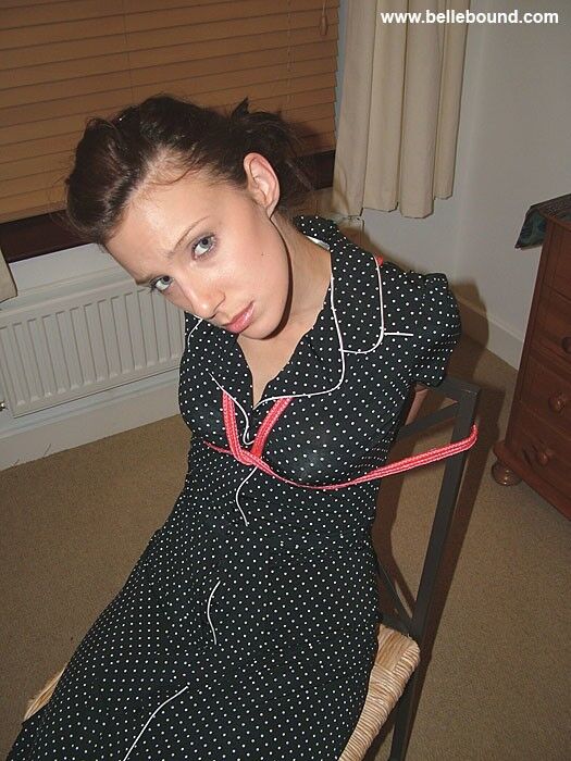 Free porn pics of Chrissy - Chair tied, ball-gagged barefoot in a polka dot dress 11 of 35 pics