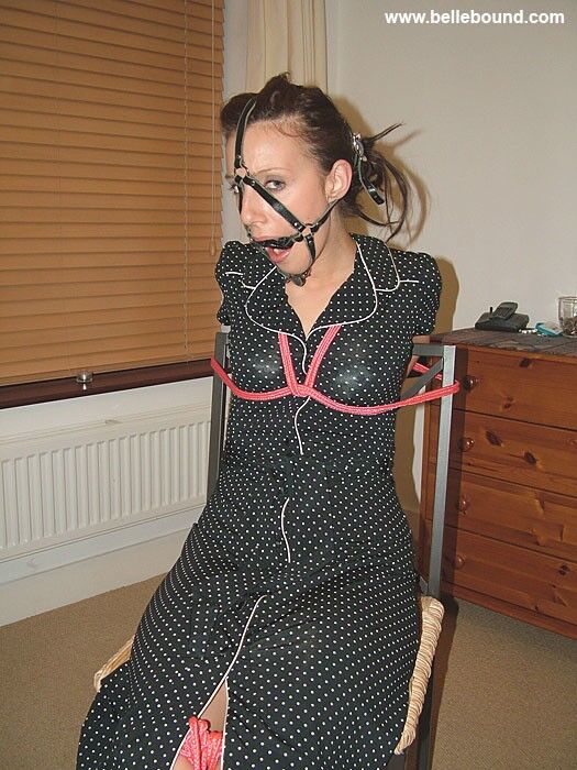 Free porn pics of Chrissy - Chair tied, ball-gagged barefoot in a polka dot dress 18 of 35 pics