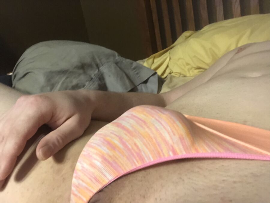 Free porn pics of Bored, killing time in bed in a thong. Join me. 19 of 21 pics