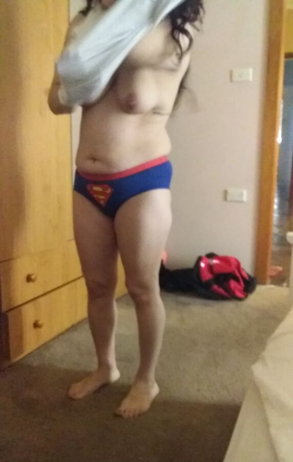 Free porn pics of Wife in Super Man Panties Getting changed Unaware 15 of 24 pics