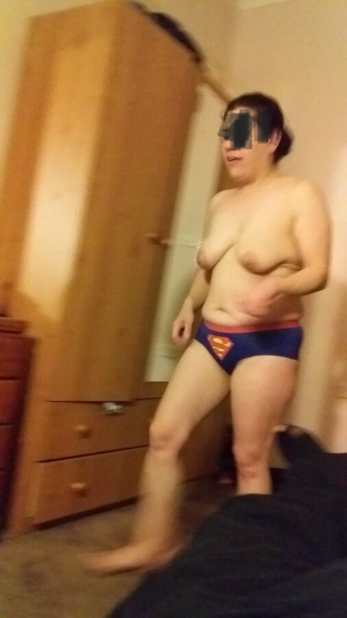 Free porn pics of Wife in Super Man Panties Unaware 9 of 23 pics