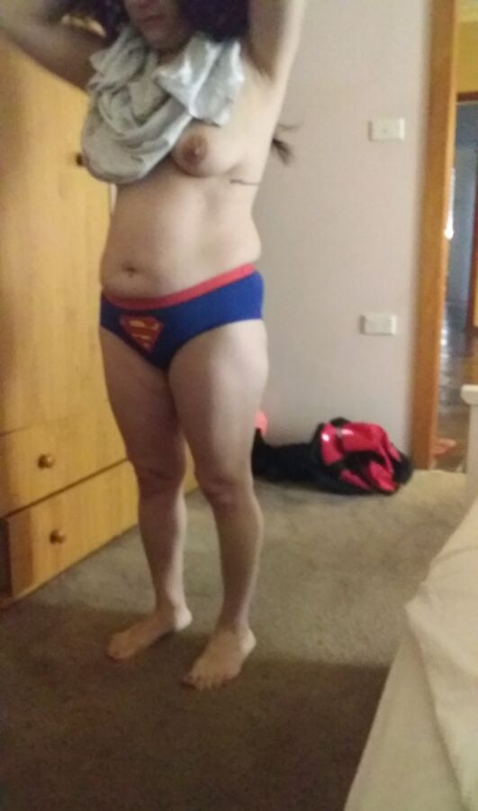 Free porn pics of Wife in Super Man Panties Getting changed Unaware 16 of 24 pics