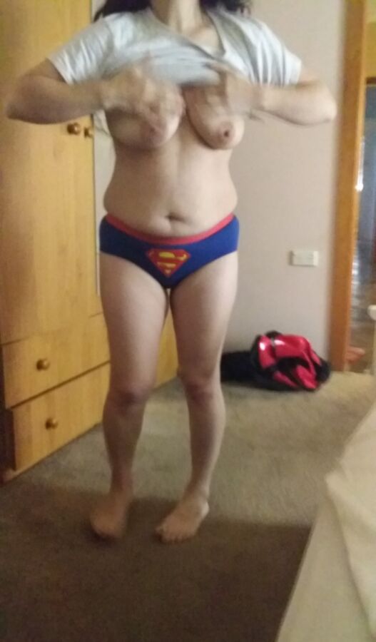 Free porn pics of Wife in Super Man Panties Getting changed Unaware 14 of 24 pics