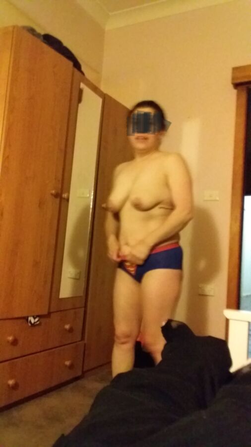 Free porn pics of Wife in Super Man Panties Unaware 3 of 23 pics
