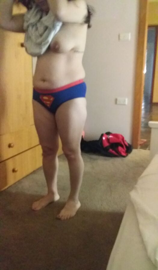 Free porn pics of Wife in Super Man Panties Getting changed Unaware 18 of 24 pics