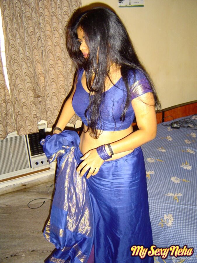 Free porn pics of Sexy Indian Girl In Blue Sari 9 of 15 pics