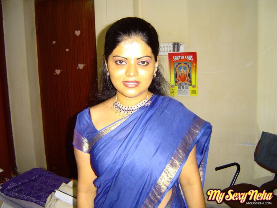 Free porn pics of Sexy Indian Girl In Blue Sari 3 of 15 pics