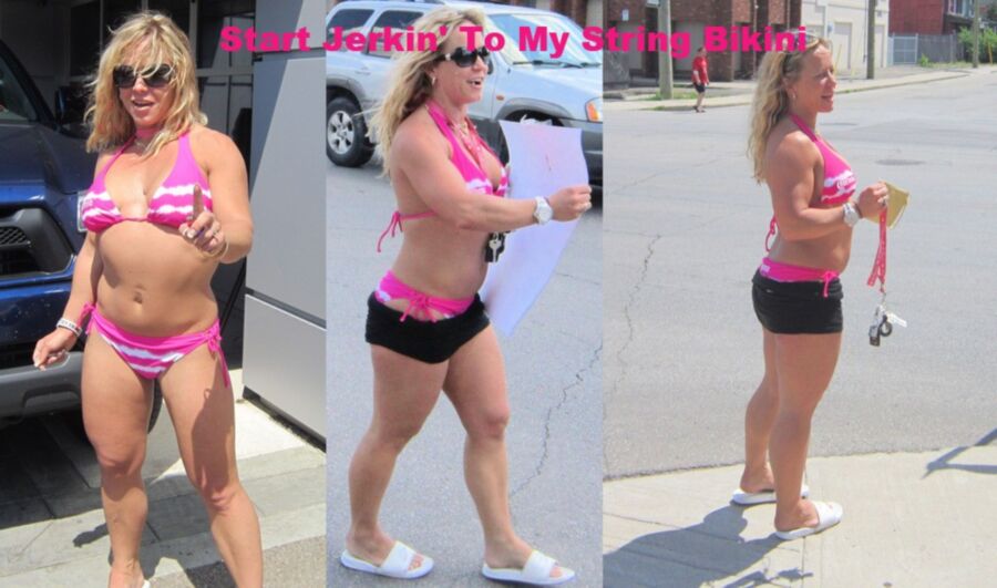 Free porn pics of Melanie Takes On Cock Hardening Pink String Bikini 9 of 77 pics