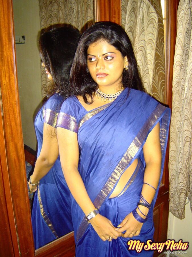 Free porn pics of Sexy Indian Girl In Blue Sari 6 of 15 pics