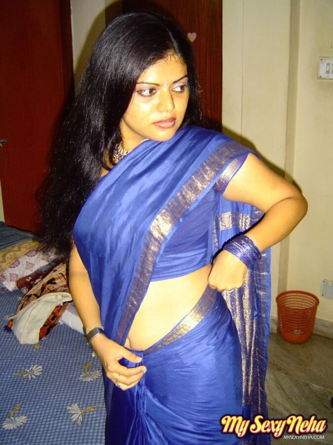 Free porn pics of Sexy Indian Girl In Blue Sari 5 of 15 pics