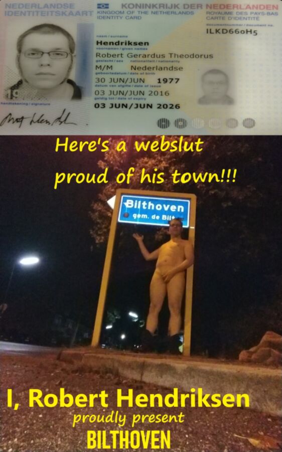 Free porn pics of Robert Hendriksen naked in front of town sign of Bilthoven 1 of 3 pics