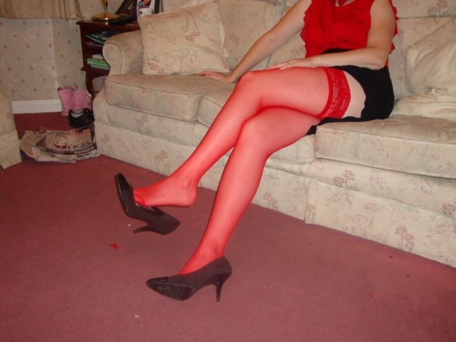 Free porn pics of Young - Amateur - Sweet Brit Wife in Red Stockings - NN 7 of 8 pics