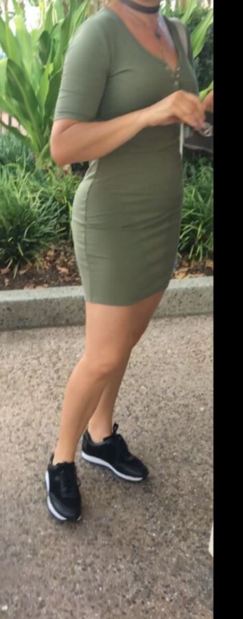 Free porn pics of Sexy Fit Candid Milf in Tight Green Dress 7 of 16 pics