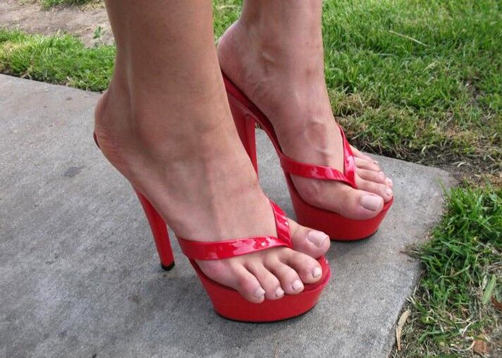 Free porn pics of Alice - Red High Heel Platform Thongs 4 of 8 pics