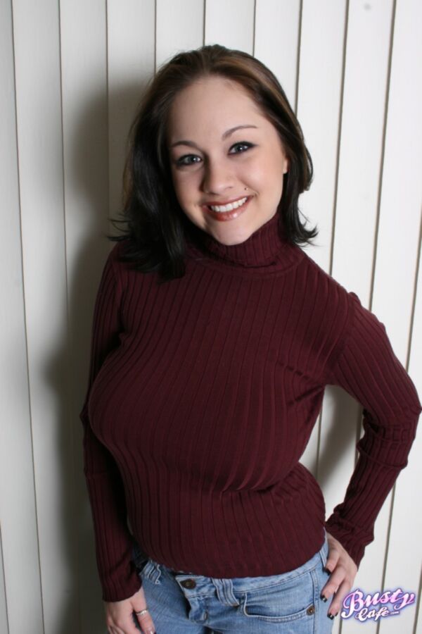 Free porn pics of Chesty Chelsea in a burgundy turtleneck 7 of 70 pics