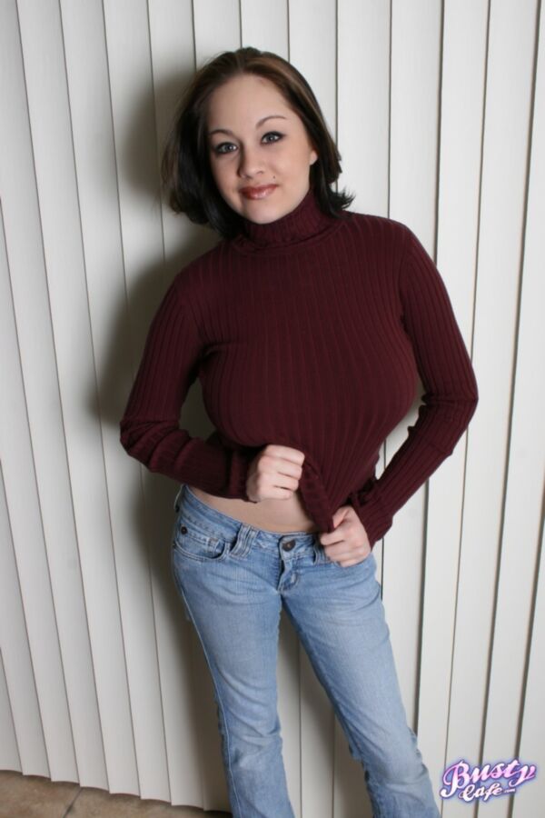 Free porn pics of Chesty Chelsea in a burgundy turtleneck 11 of 70 pics