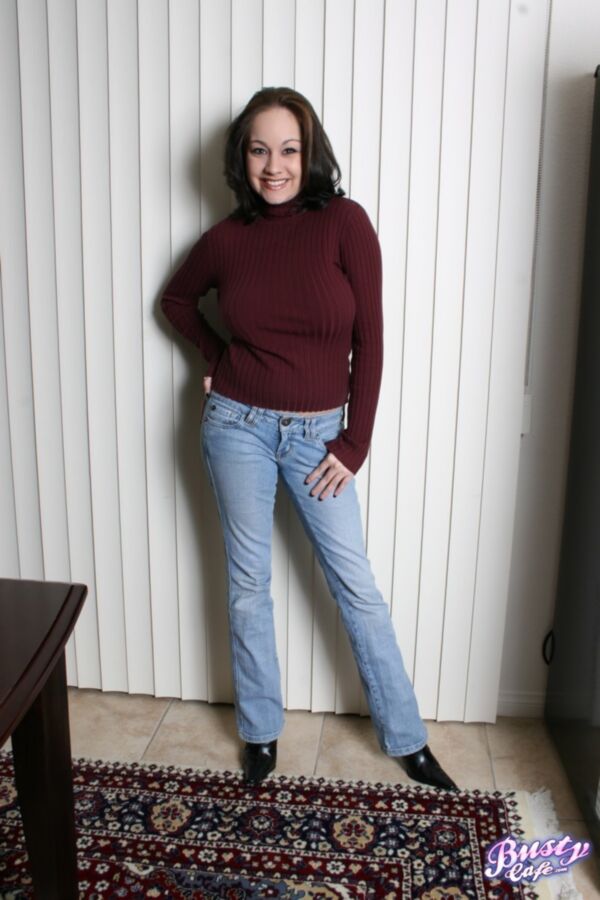 Free porn pics of Chesty Chelsea in a burgundy turtleneck 1 of 70 pics