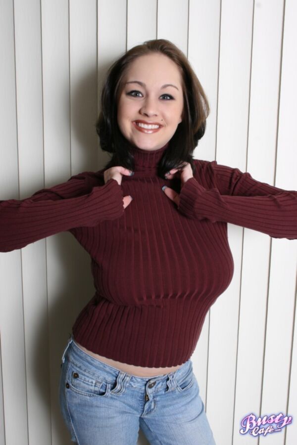 Free porn pics of Chesty Chelsea in a burgundy turtleneck 5 of 70 pics