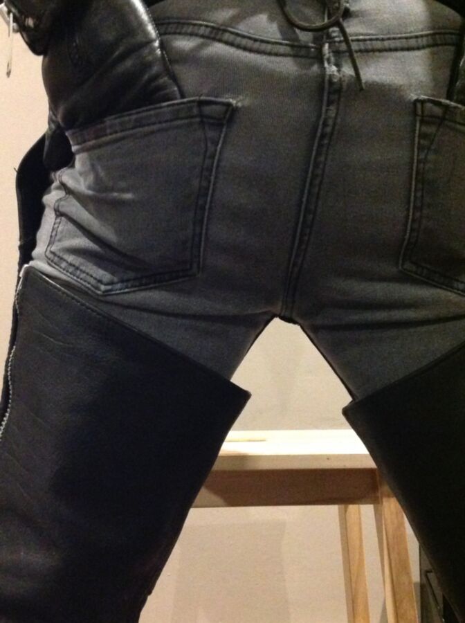 Free porn pics of Jeans and leather chaps 13 of 17 pics