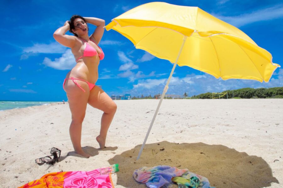Free porn pics of Vanessa Blake - bright pink bikini private beach tease 5 of 120 pics