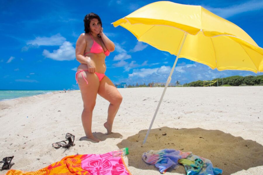 Free porn pics of Vanessa Blake - bright pink bikini private beach tease 2 of 120 pics