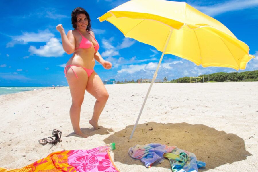 Free porn pics of Vanessa Blake - bright pink bikini private beach tease 1 of 120 pics