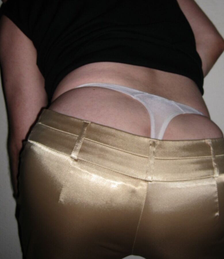 Free porn pics of Me in golden Shiny Satin trousers and Thong 14 of 28 pics