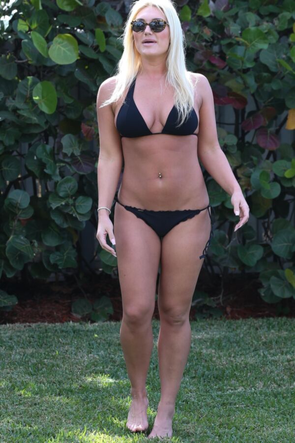 Free porn pics of Brooke Hogan - Busty Babe in Tiny Black Bikini Poolside in Miami 5 of 65 pics