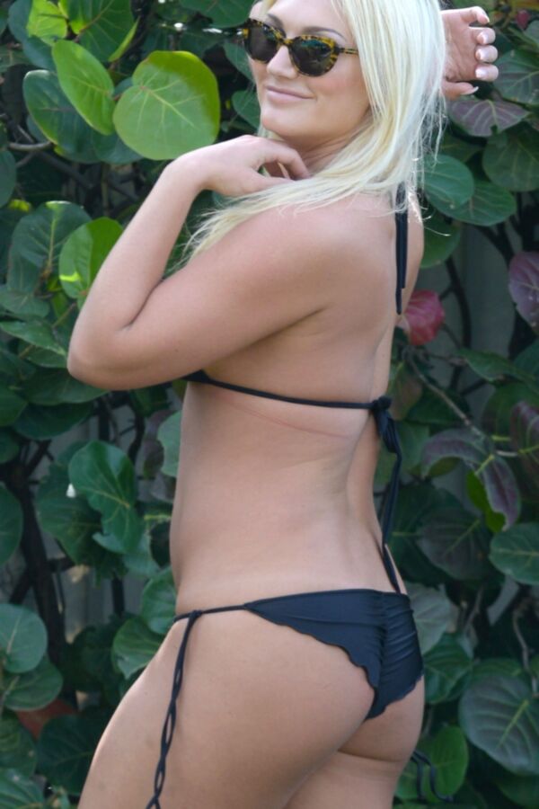 Free porn pics of Brooke Hogan - Busty Babe in Tiny Black Bikini Poolside in Miami 20 of 65 pics