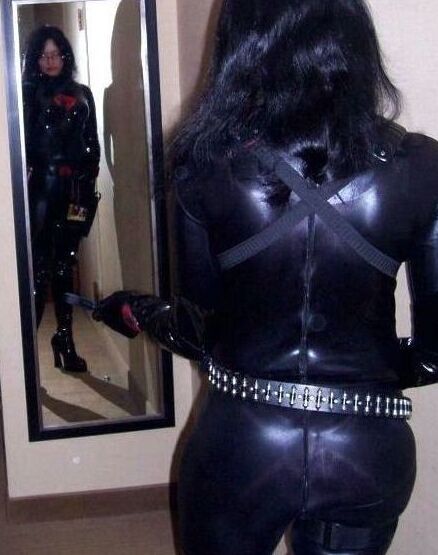 Free porn pics of Eager to Worship Cock in My Shiny Black Catsuit 7 of 21 pics