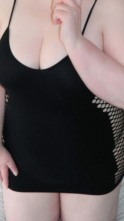 Free porn pics of Adventurous BBW: Sexy black dress, pearl thong, dildo fun 2 of 14 pics