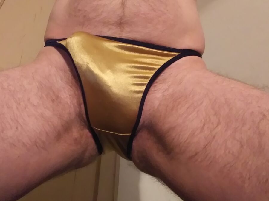 Free porn pics of New gold satin pantie 3 of 5 pics