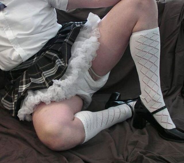 Free porn pics of Peter Went diapered sissy in schoolgirl skirt and kneesocks 6 of 10 pics