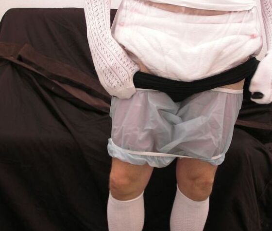 Free porn pics of Peter Went diapered sissy in pretty black leotard and kneesocks 7 of 18 pics