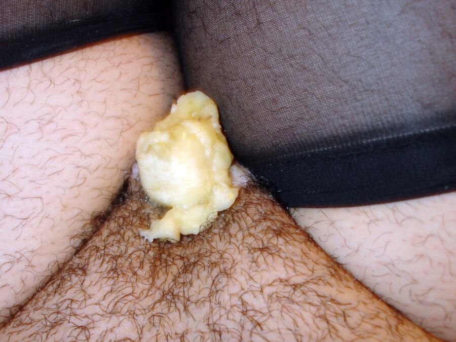 Free porn pics of Toying my cd sissy hairy pussy with a banana 13 of 31 pics