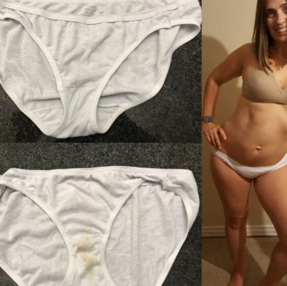 Free porn pics of Allison posing in and showing off piss-stained white panties  1 of 11 pics