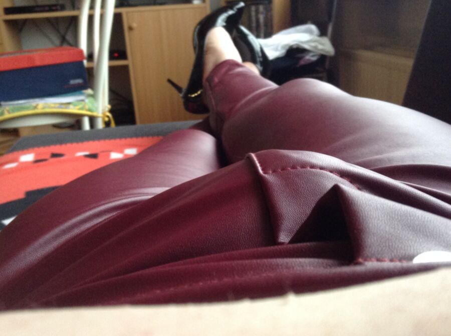 Posing in red leatherlook pants 18 of 35 pics