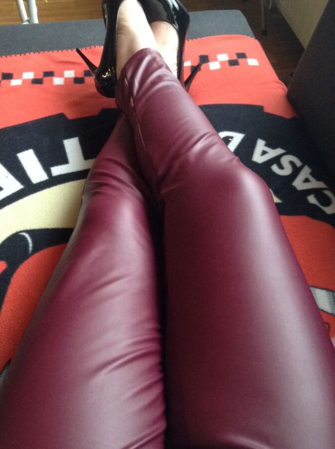 Posing in red leatherlook pants 16 of 35 pics