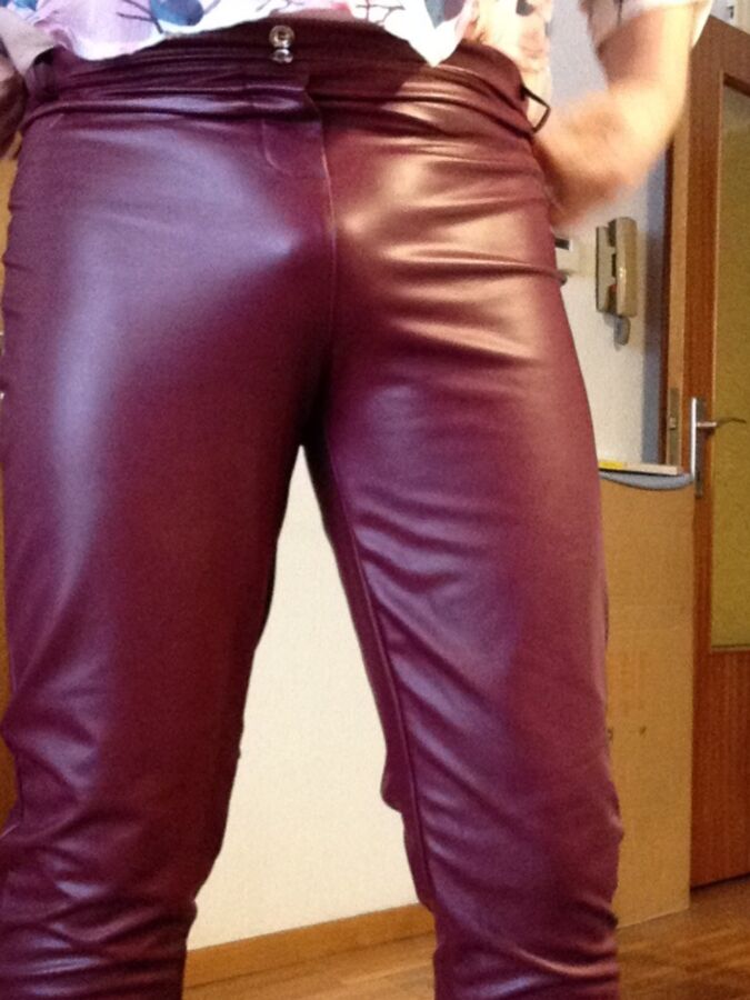 Posing in red leatherlook pants 3 of 35 pics
