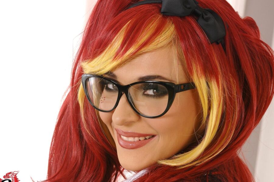 cutie cosplays schoolgirl in crazy wig and glasses 6 of 109 pics