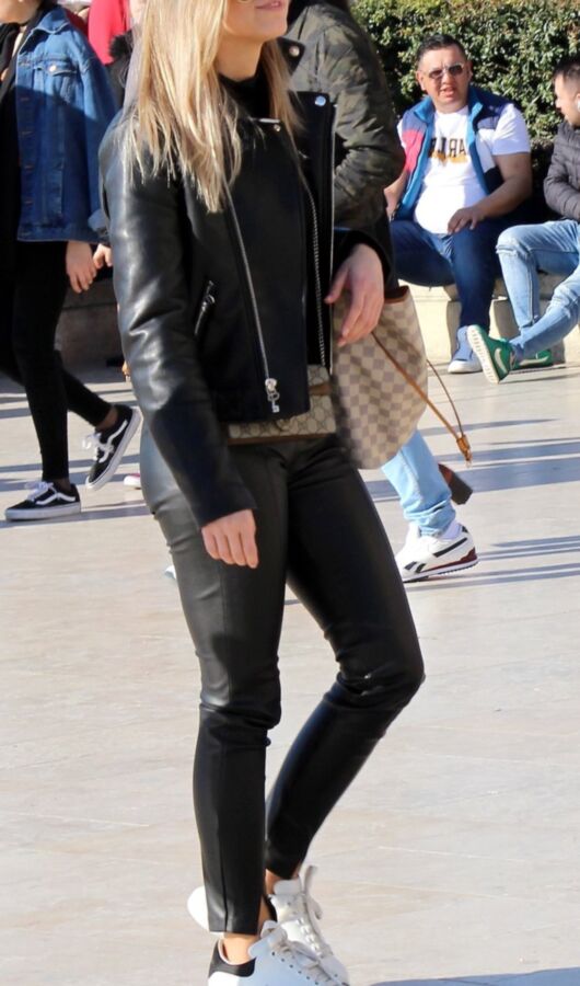 Candid leather girls- street leather 15 of 22 pics