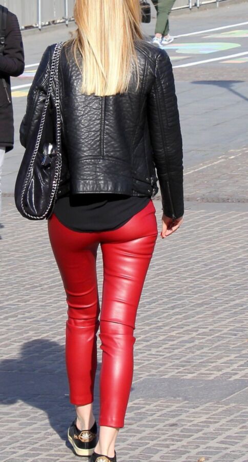 Candid leather girls- street leather 12 of 22 pics