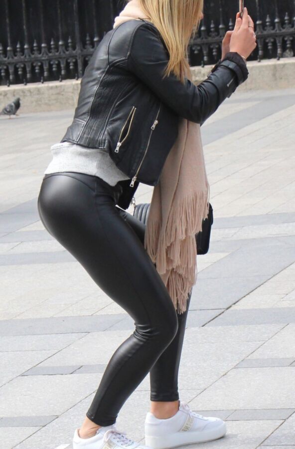 Candid leather girls- street leather 22 of 22 pics