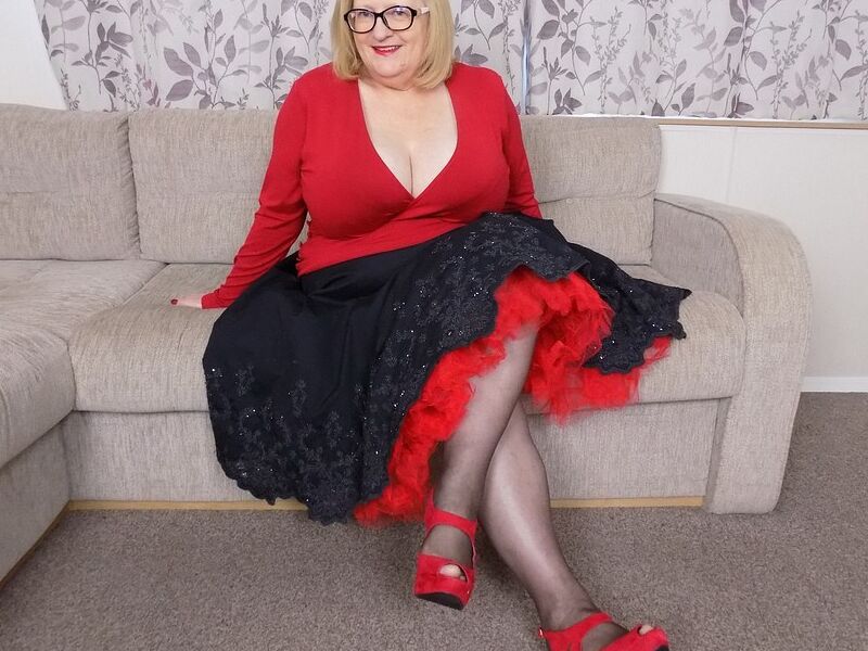Mature Sally in red net skirt and granny pants 6 of 70 pics