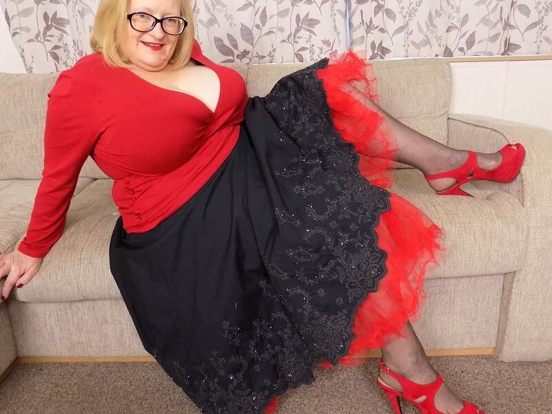 Mature Sally in red net skirt and granny pants 15 of 70 pics