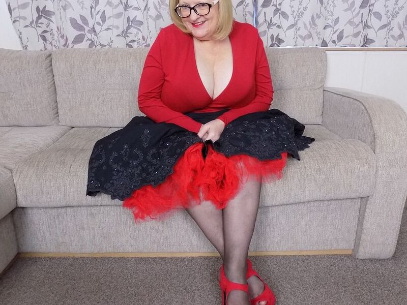 Mature Sally in red net skirt and granny pants 9 of 70 pics